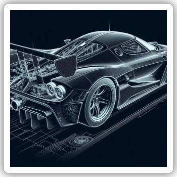 Blaupause Rennwagen Vision - Sticker Größe S (10 x 10 cm) - Mattweiß - Vorne
