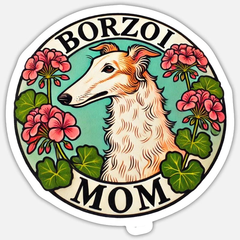 Maman Barzoï - Sticker taille S (10 x 10 cm) - blanc mat
