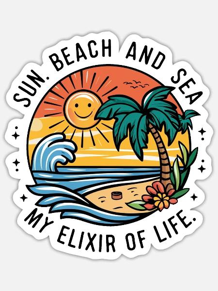 Sonne, Strand und Meer - mein Lebenselixier - Sticker Größe S (10 x 10 cm) - Mattweiß