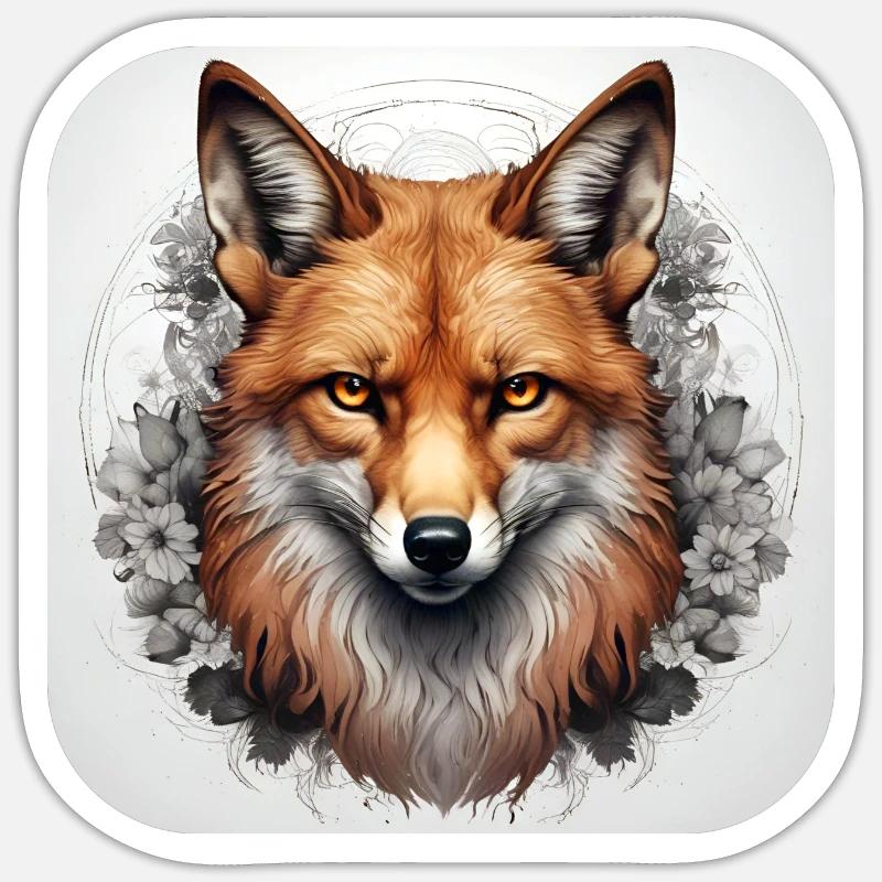 Fuchs mit Blumen Sticker Größe S (10 x 10 cm)