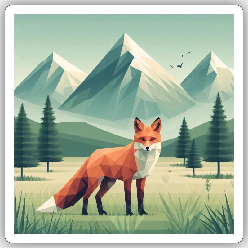 Fuchs mit Bergen - Sticker Größe S (10 x 10 cm) - Mattweiß