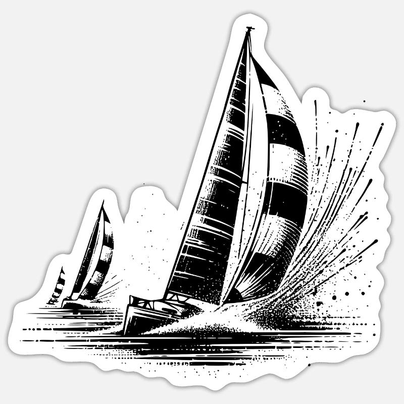 Voiliers de régate dans le vent et les vagues - Sticker taille S (10 x 10 cm) - blanc mat