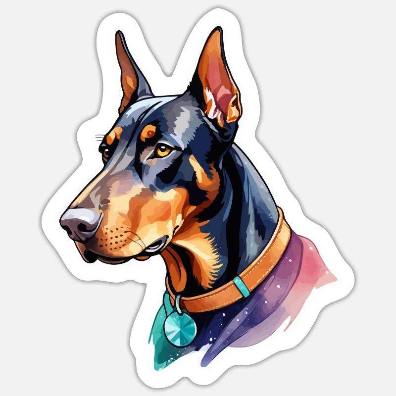 Dobermann Wasserfarben - Sticker Größe S (10 x 10 cm) - Mattweiß