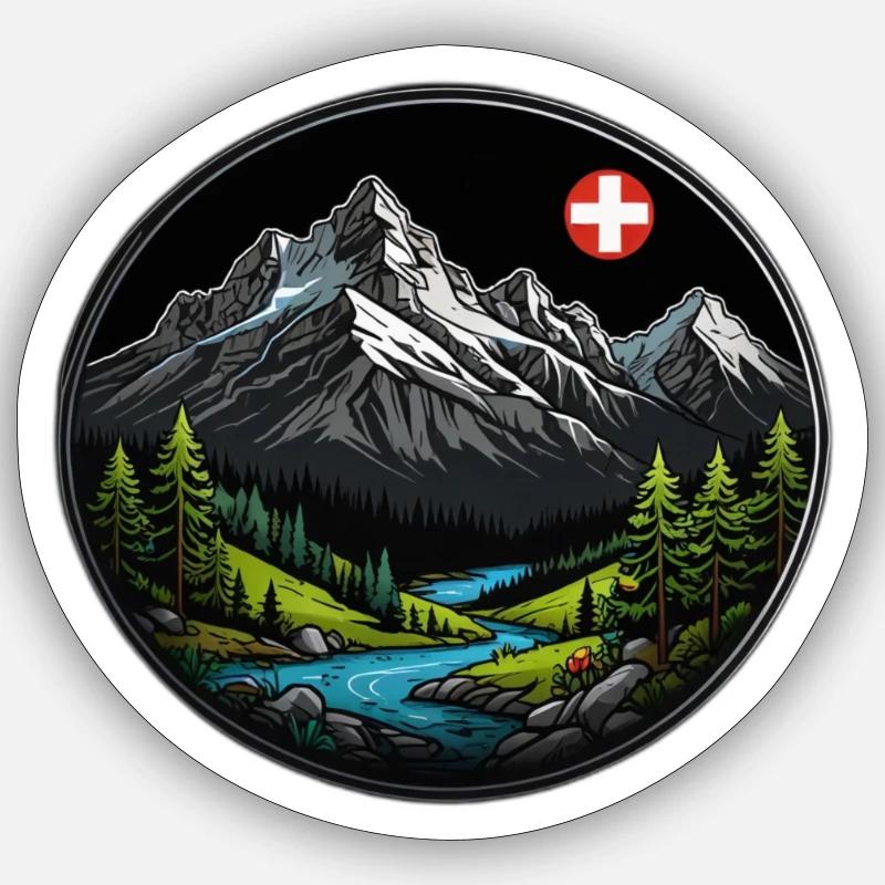 Schweizer Berge - Sticker Größe S (10 x 10 cm) - Mattweiß