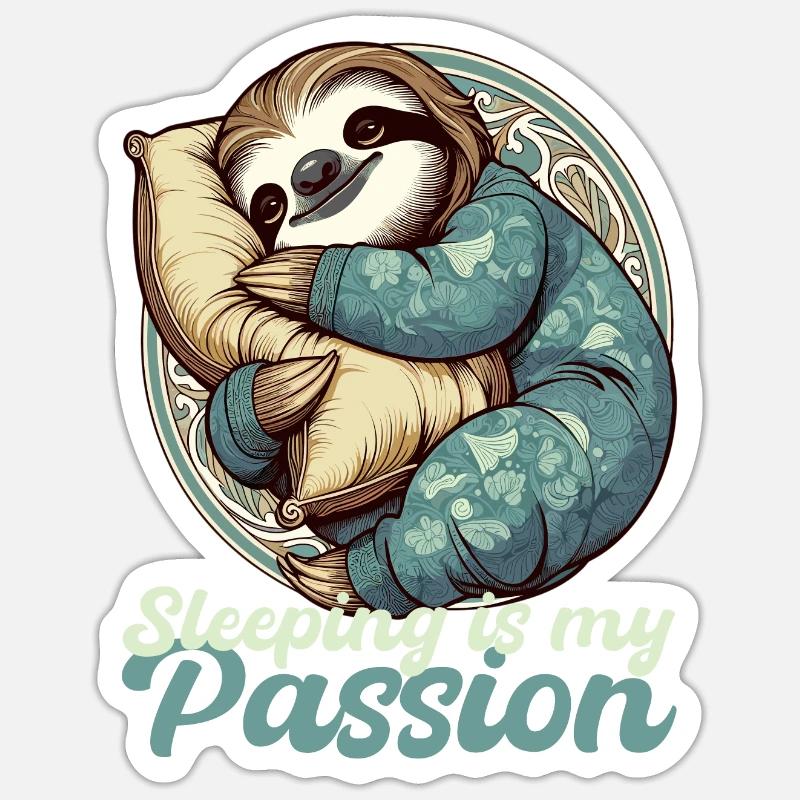 Sloth Sleeping Passion Gift - Sticker size S (10 x 10 cm) - white matte