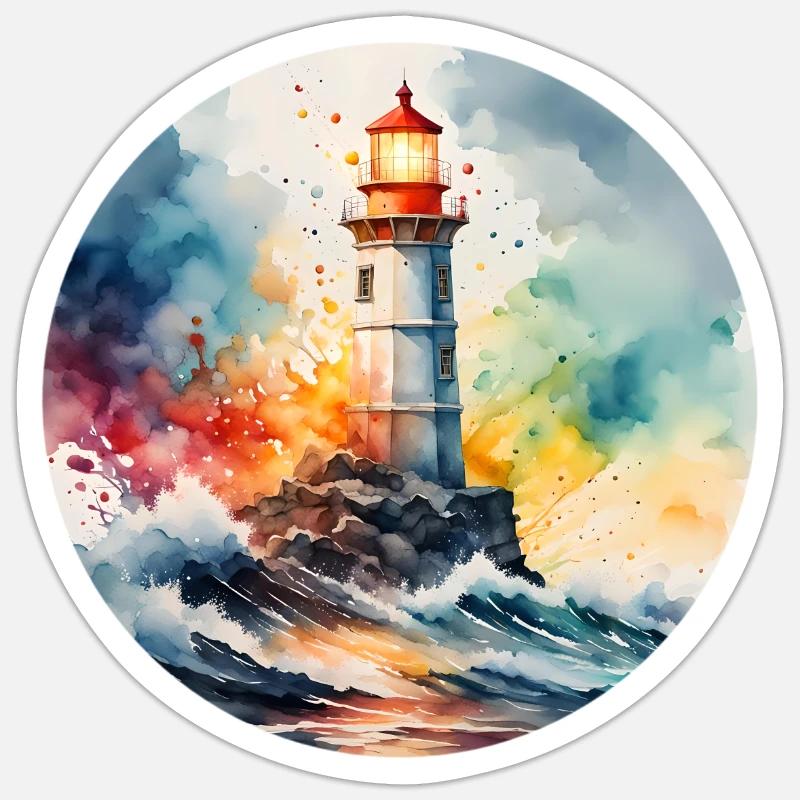 Lighthouse Round Batch - Sticker size S (10 x 10 cm) - white matte