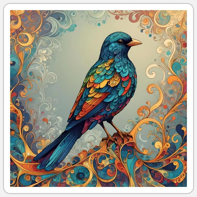 Bird Colored Rectangular Sticker size S (10 x 10 cm)
