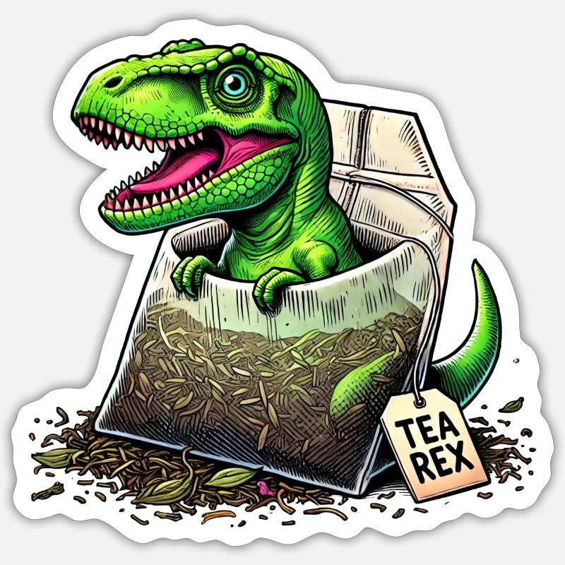 Tea Rex T-Rex Dinosaurier - Sticker Größe S (10 x 10 cm) - Mattweiß