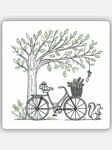 Geschmücktes Fahrrad unter großem Baum - Sticker Größe S (10 x 10 cm) - Mattweiß