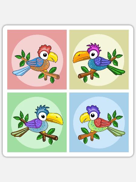 Bunte Papageien - Sticker Größe S (10 x 10 cm) - Mattweiß