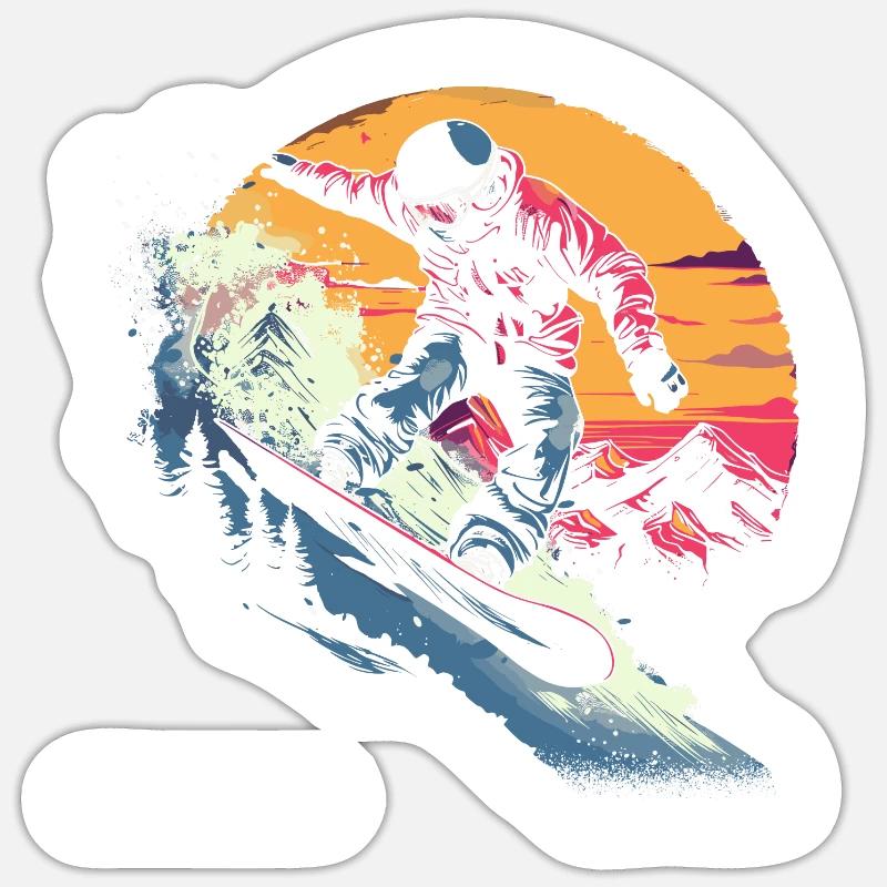 Snowboarder à l’ancienne - Sticker taille S (10 x 10 cm) - blanc mat
