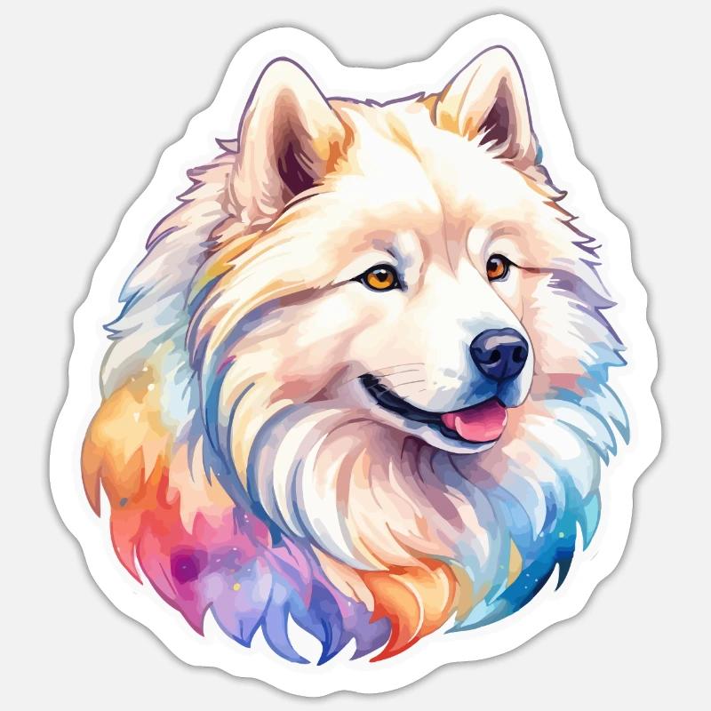 Samojede Wasserfarben - Sticker Größe S (10 x 10 cm) - Mattweiß