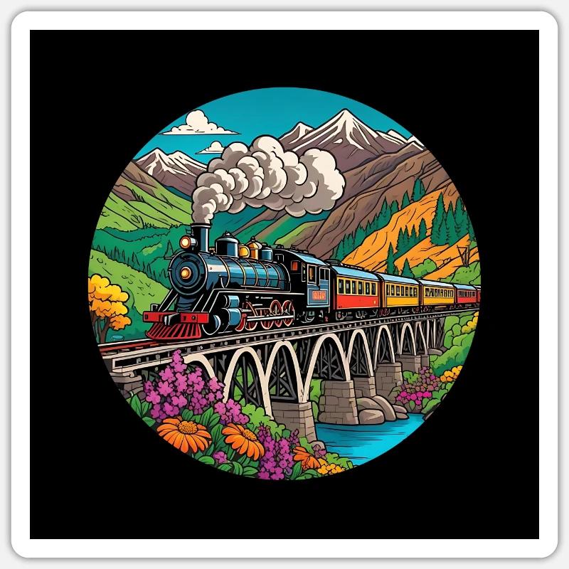 Bunter nostalgischer Eisenbahnzug mit Dampflok Sticker Größe S (10 x 10 cm)