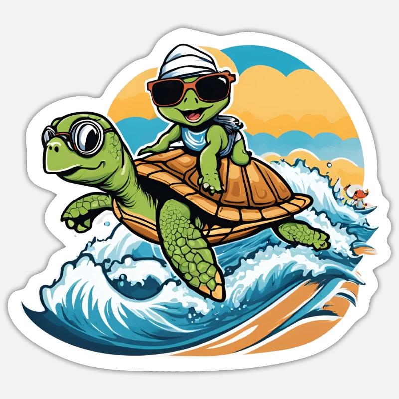 Surfer Turtle - Sticker Größe S (10 x 10 cm) - Mattweiß