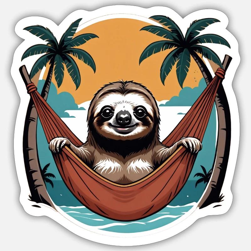 Faultier in der Hängematte - Sticker Größe S (10 x 10 cm) - Mattweiß