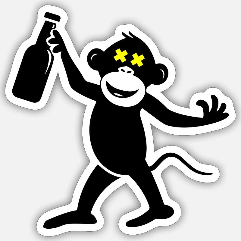 Affe Bier party - Sticker Größe S (10 x 10 cm) - Mattweiß