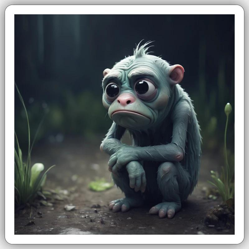 Triste créature - Sticker taille S (10 x 10 cm) - blanc mat