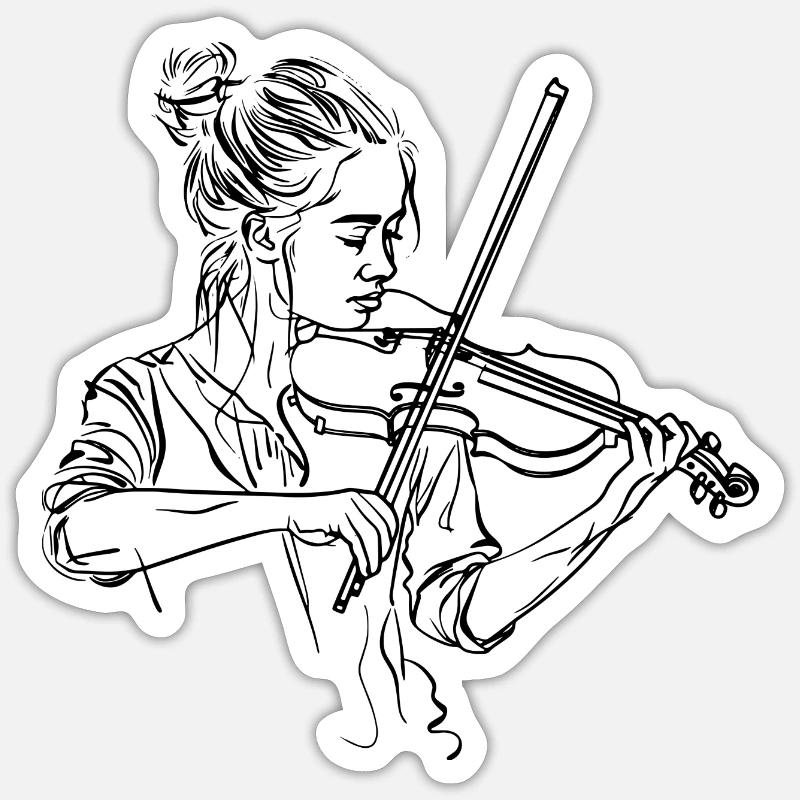 Dessin de fille de violon - Sticker taille S (10 x 10 cm) - blanc mat