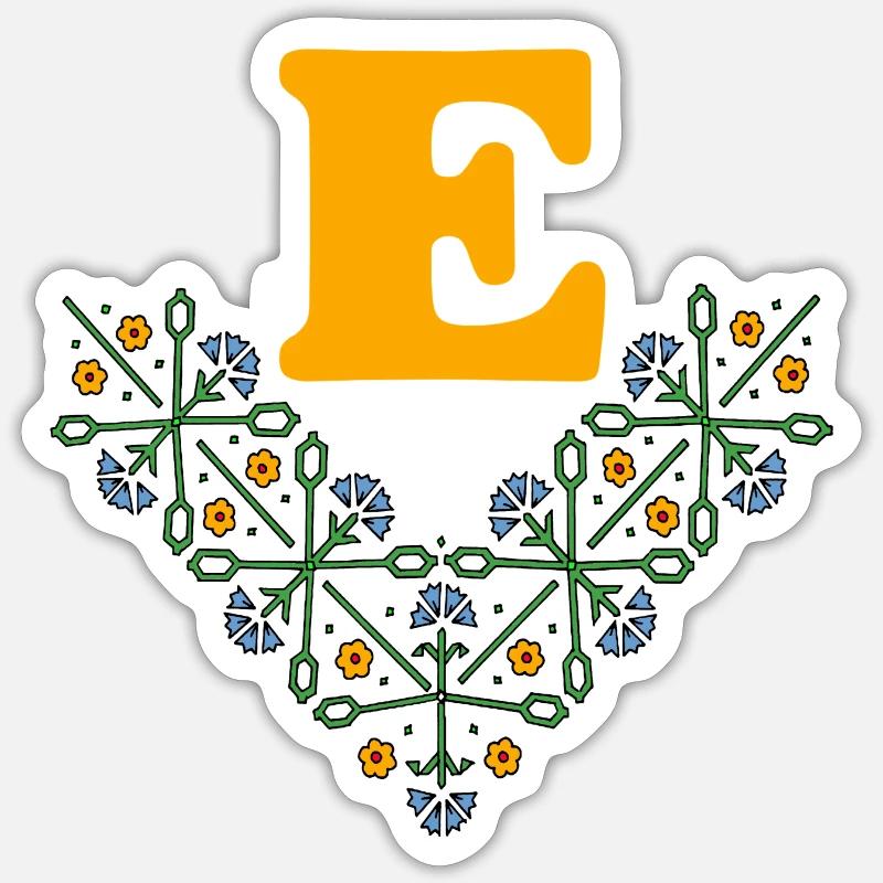 buchstabe e blume 4 blau orange Sticker Größe S (10 x 10 cm)
