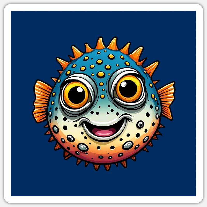 Funny Laughing Puffer Fish Sticker size S (10 x 10 cm)