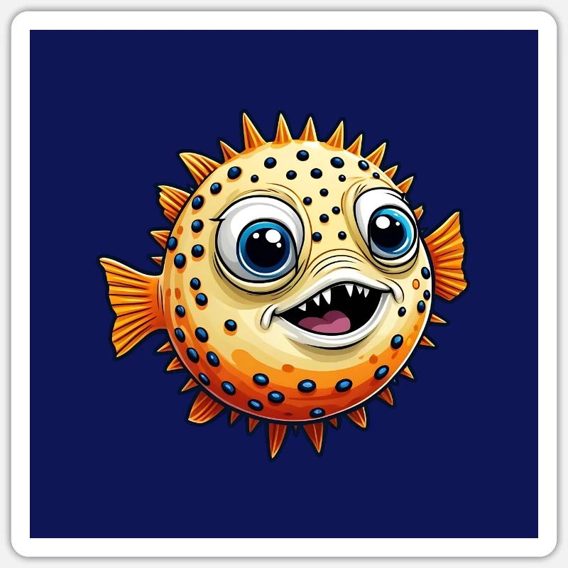 Funny Laughing Puffer Fish Sticker size S (10 x 10 cm)