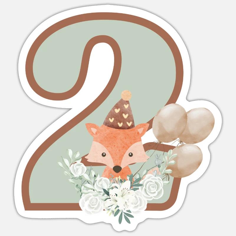 2e anniversaire renard fleurs - Sticker taille S (10 x 10 cm) - blanc mat