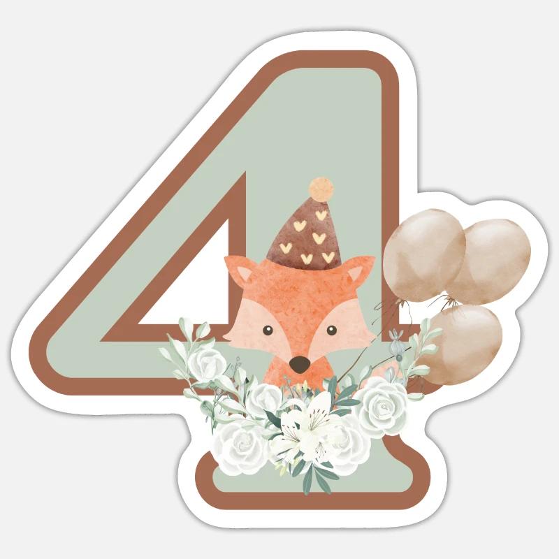 4e anniversaire renard fleurs - Sticker taille S (10 x 10 cm) - blanc mat