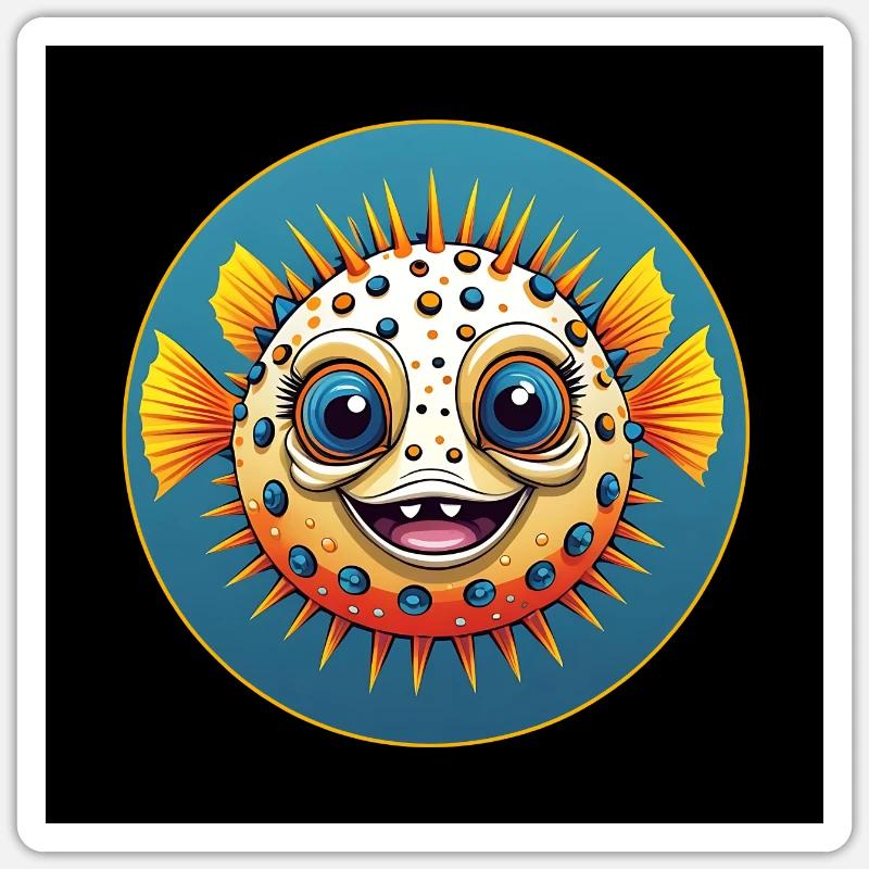 Poisson-globe coloré riant joyeux Sticker taille S (10 x 10 cm)