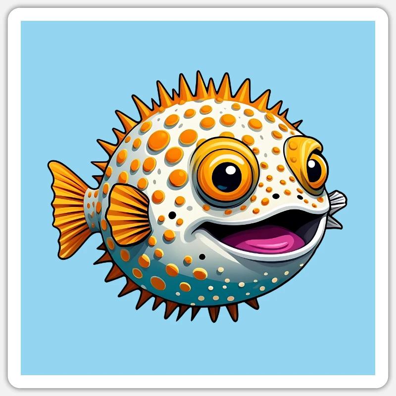 Funny Laughing Puffer Fish Sticker size S (10 x 10 cm)