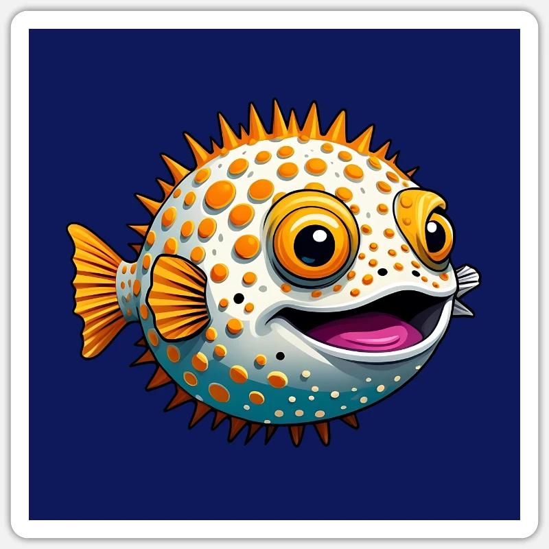 Funny Laughing Puffer Fish Sticker size S (10 x 10 cm)