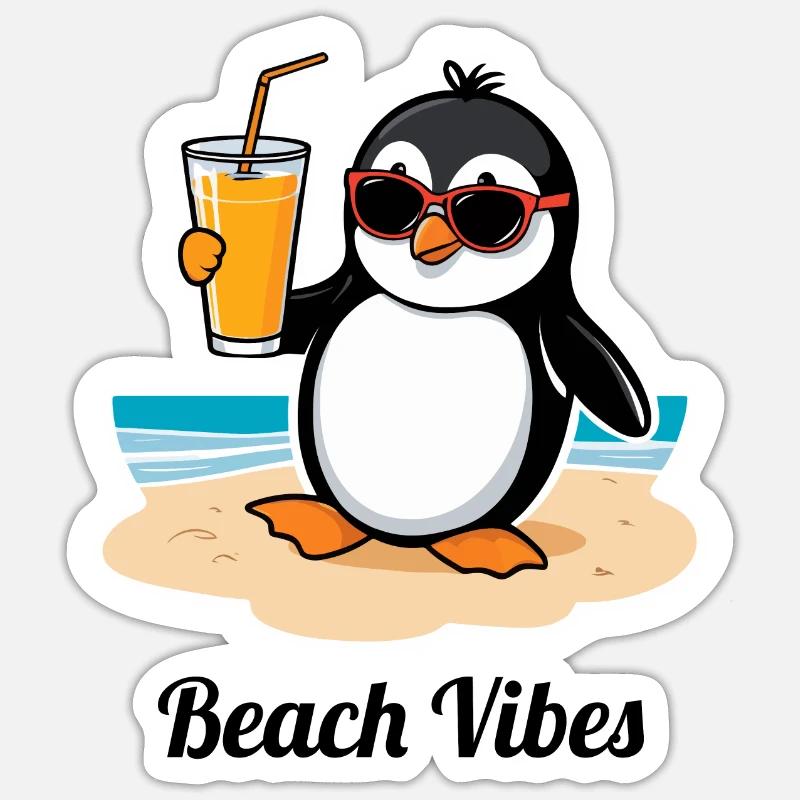 Pingouin de plage décontracté – sentiment de vacances d’été Sticker taille S (10 x 10 cm)