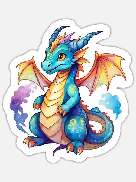 Drache Wasserfarben - Sticker Größe S (10 x 10 cm) - Mattweiß