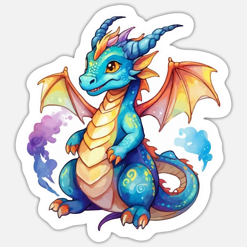 Aquarelles de dragon - Sticker taille S (10 x 10 cm) - blanc mat