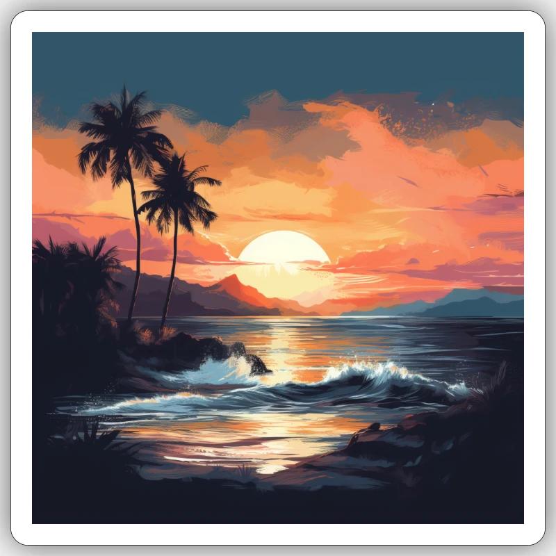 Tropical sunset on the beach - Sticker size S (10 x 10 cm) - white matte