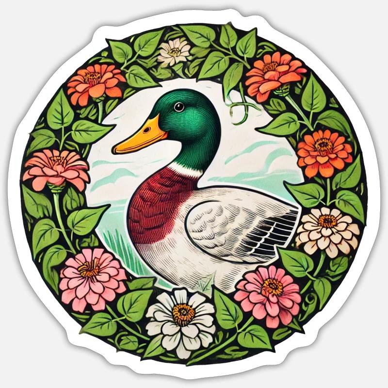 Canard rétro - Sticker taille S (10 x 10 cm) - blanc mat