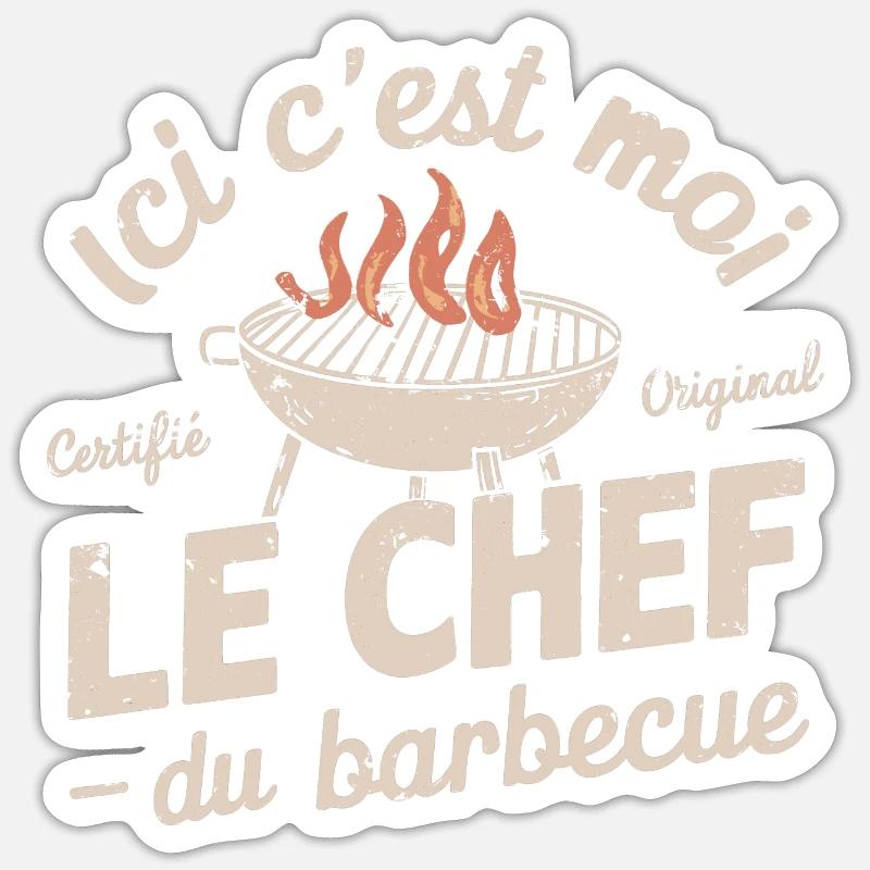Le Chef du Barbecue - Sticker taille S (10 x 10 cm) - blanc mat
