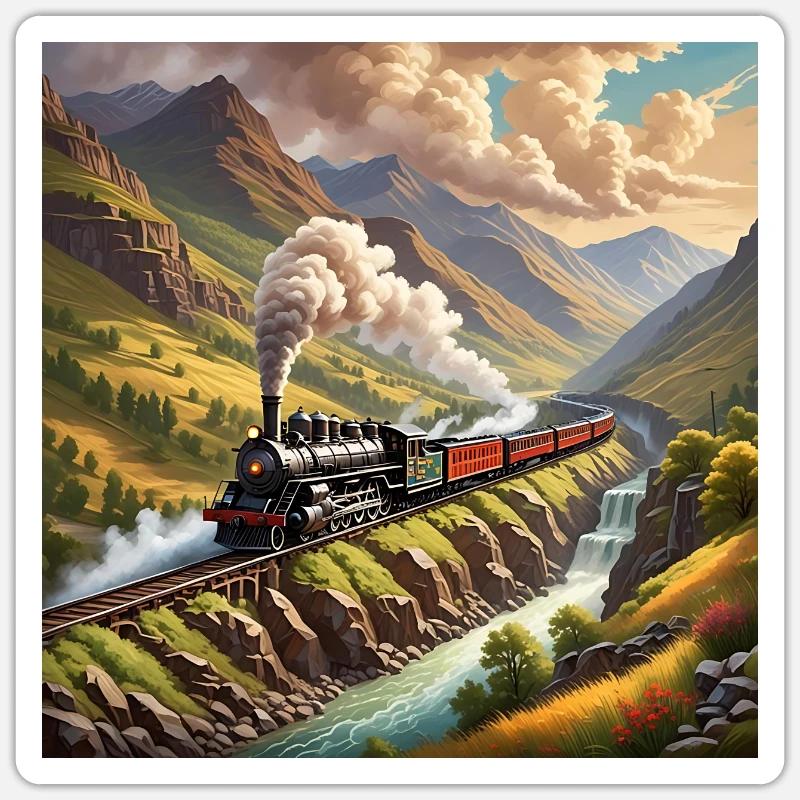 Bunter nostalgischer Eisenbahnzug mit Dampflok Sticker Größe S (10 x 10 cm)