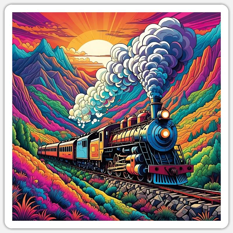 Bunter nostalgischer Eisenbahnzug mit Dampflok Sticker Größe S (10 x 10 cm)