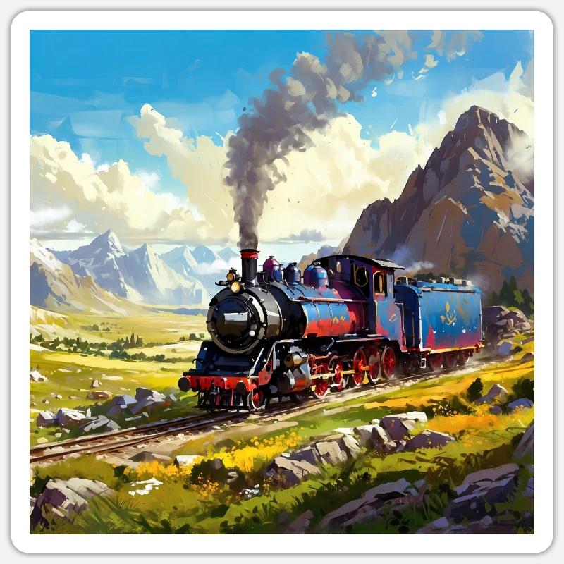 Nostalgie Eisenbahn Dampflok in Pinseltechnik Sticker Größe S (10 x 10 cm)