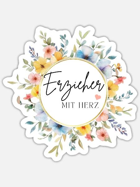 Erzieher mit Herz - personalisierbares Design - Sticker Größe S (10 x 10 cm) - Mattweiß