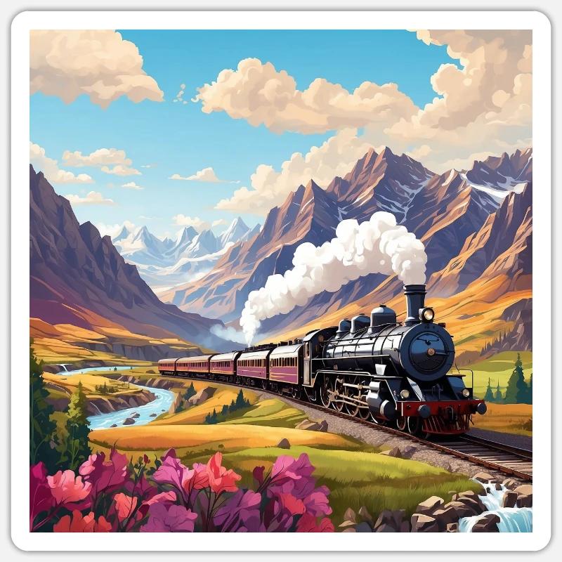 Nostalgischer Eisenbahnzug mit Dampflok Sticker Größe S (10 x 10 cm)
