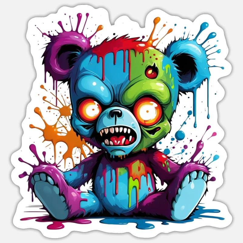Graffiti Zombie Teddy - Sticker taille S (10 x 10 cm) - blanc mat