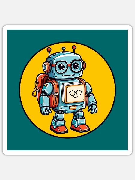 Kleiner süßer Roboter mit Schulranzen Einschulung - Sticker Größe S (10 x 10 cm) - Mattweiß