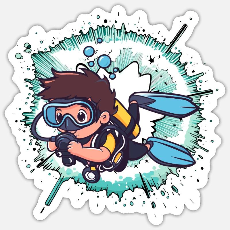 Plongeur Plongée Plongée - Sticker taille S (10 x 10 cm) - blanc mat
