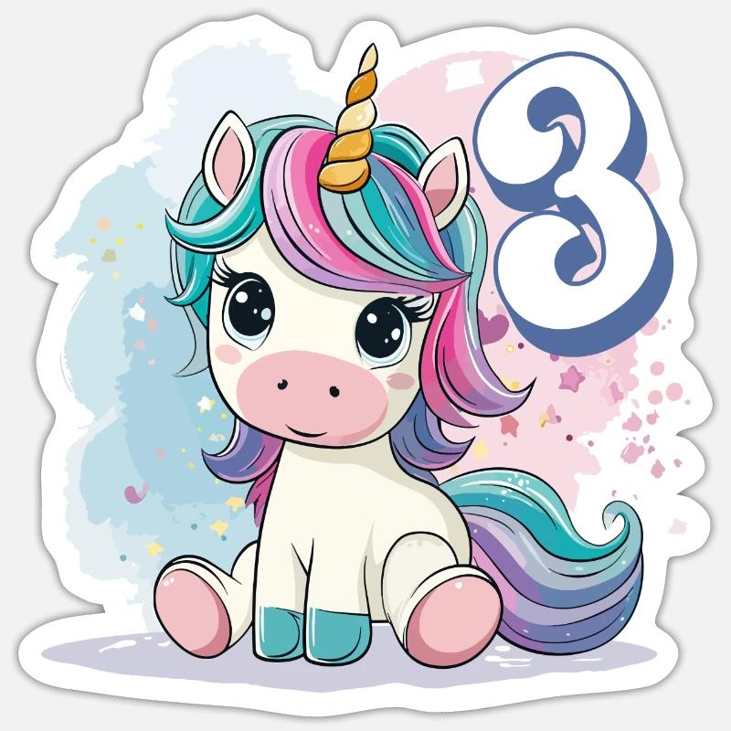 3. Geburtstag Einhorn Regenbogen Süß Niedlich - Sticker Größe S (10 x 10 cm) - Mattweiß