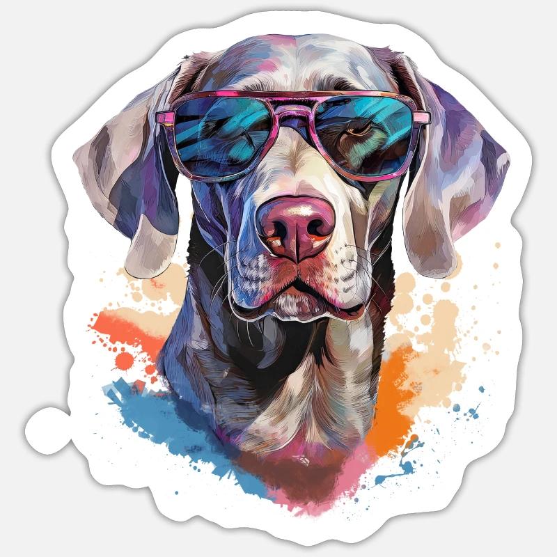 Weimaraner mit Sonnenbrille - Sticker Größe S (10 x 10 cm) - Mattweiß