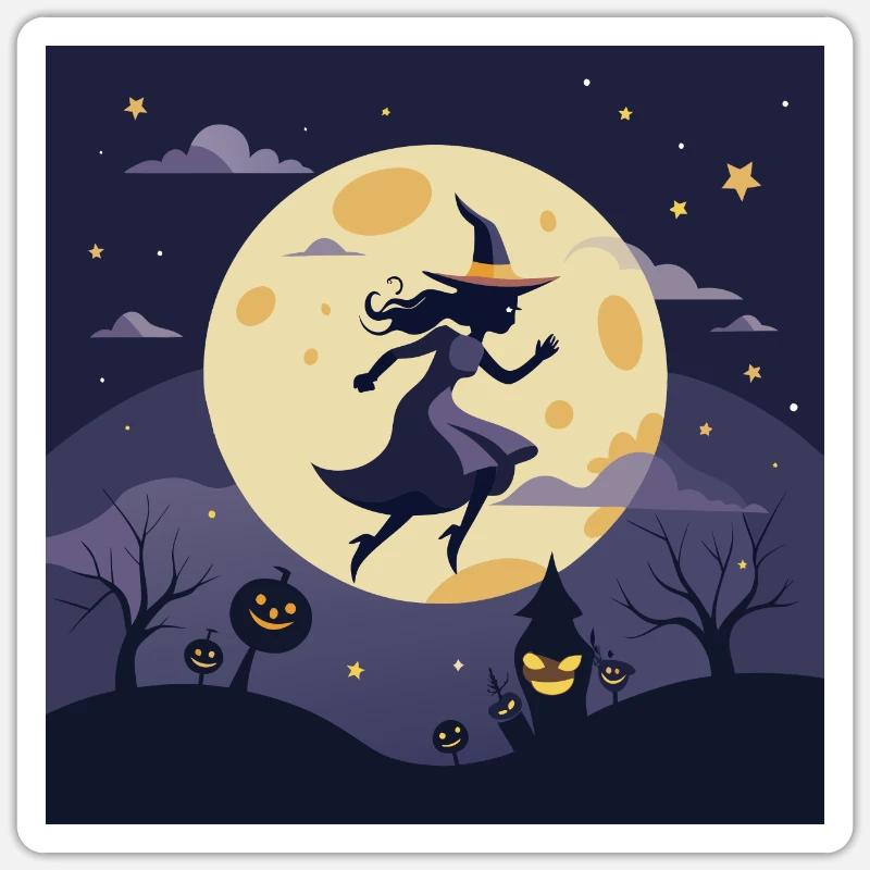 Witch in magical moonlight - Sticker size S (10 x 10 cm) - white matte