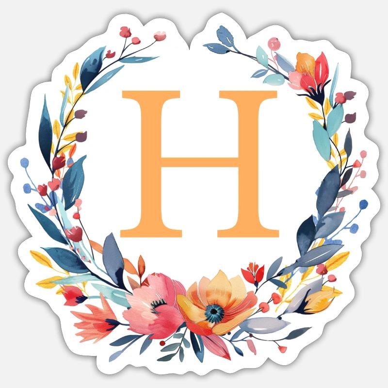 H Monogram, Flower Wreath, Personalizable - Sticker size S (10 x 10 cm) - white matte