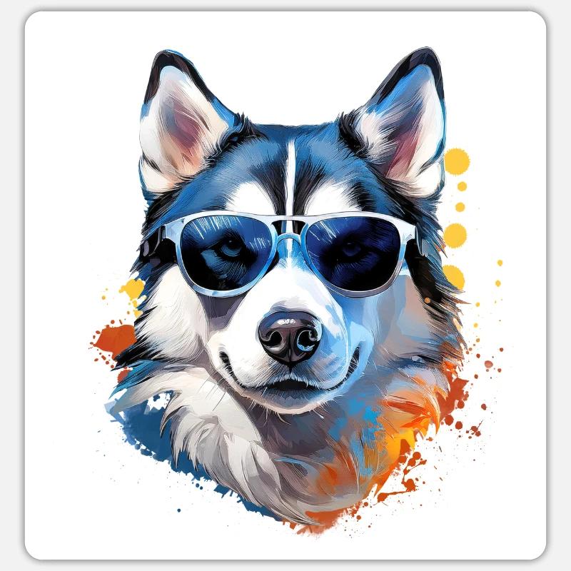 Husky mit Sonnenbrille - Sticker Größe S (10 x 10 cm) - Mattweiß