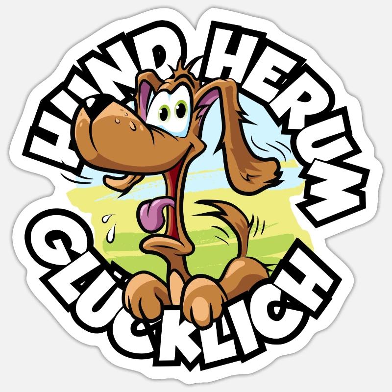 Hund herum glücklich - Sticker Größe S (10 x 10 cm) - Mattweiß